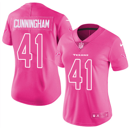 Nike Texans #41 Zach Cunningham Pink Women's Stitched NFL Limited Rush Fashion Jersey